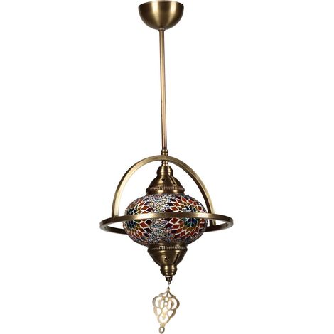 Lustre élégant avec corps en métal et capuchon en verre, 25 cm de diamètre, 65 cm de hauteur Culot E27, max. 40 W Parfait pour la décoration orientale et traditionnelle (1/2)