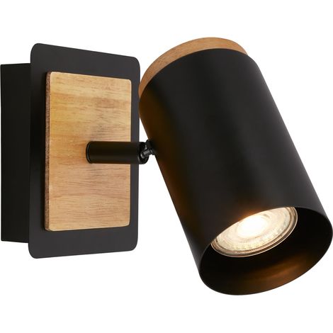 Applique murale intérieure, douille GU10, max. 10W, applique murale chambre, lampe, appliques, chambre, 12x14,5 cm, noir-bois (1/5)