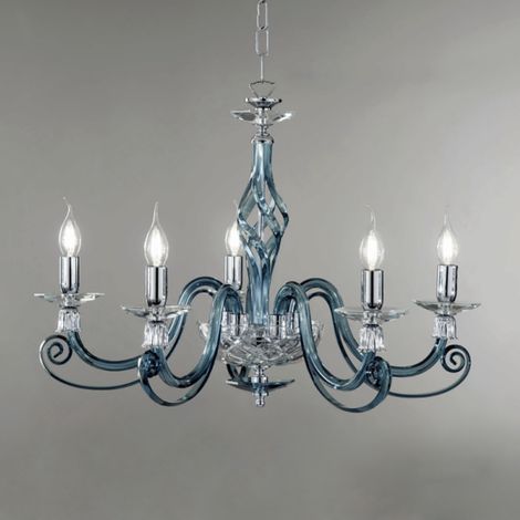 Lampadario a sospensione 1306 in vetro soffiato D76 cm lavorato a mano 5 luci OTTANIO (1/2)