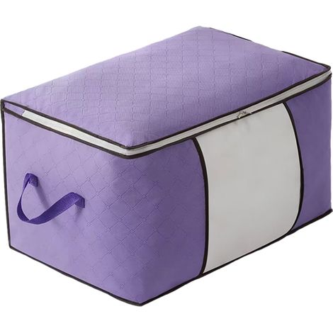 Sac de rangement zippé pour placard, idéal pour couette, édredon, vêtements et couvertures. Grande fenêtre transparente et poignées de transport. Gain de place. (1/5)