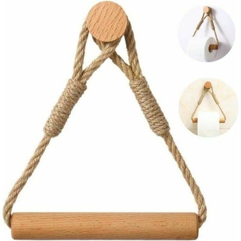 Klebe-Toilettenpapierhalter, ohne Bohren, aus Holz, Handtuchring im rustikalen Stil, braun.