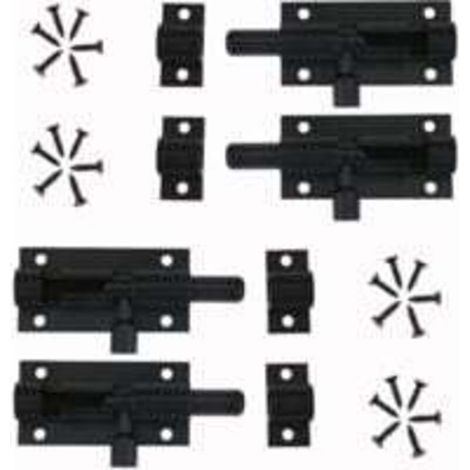 Lot de 4 Verrous à Glissière en Alliage d'Aluminium Noir avec Vis, Loqueteau de Sécurité pour Portes de Jardin, Cabanons et Fenêtres (1/5)