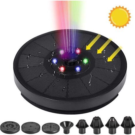 Solar fountain, 3W solar-powered floating water pump with 8 nozzles and 4 fixings, solar bird bath fountain with LED (1/5)