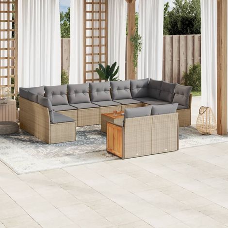 Set de sofás de jardín y cojines 13 pzas ratán sintético beige vidaXL