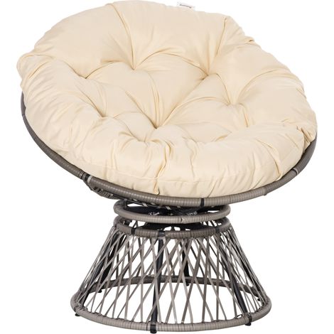 Outsunny Swivel Rattan Papasan Moon Bowl Chair Round with Padded Beige (1/5)