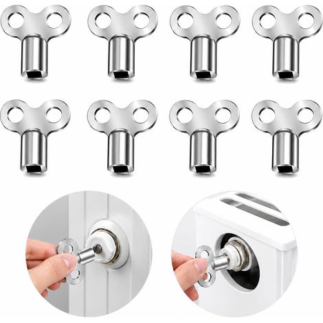 Lot de 8 clés de radiateur argentées avec carré intérieur de 5 mm, pour purger les vannes compatibles de chauffage, Alliage de Zinc (1/5)