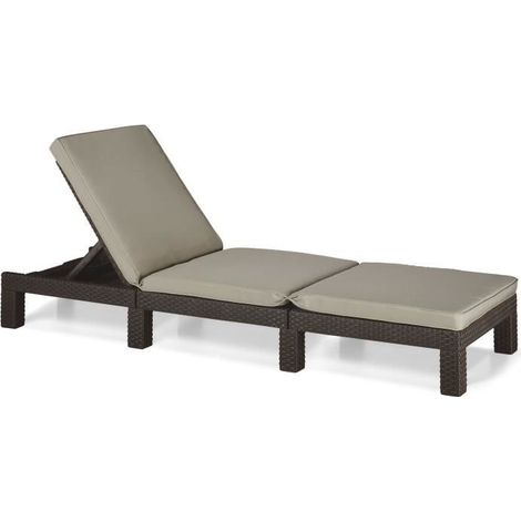 Bain de soleil en imitation resine tressee ALLIBERT avec coussins - 4 positions - Daytona - Marron (1/5)