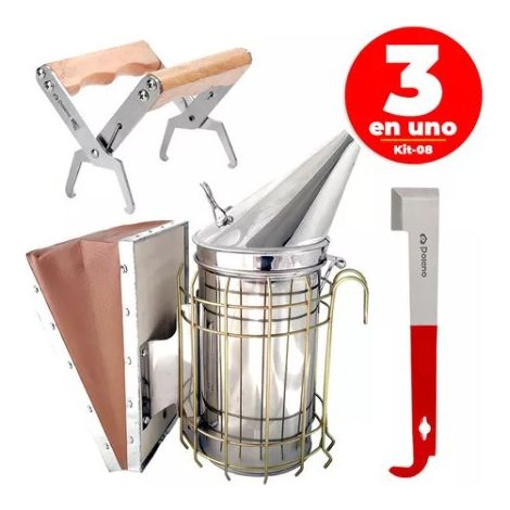 Strumenti per apicoltura, set per apicoltura da 3 pezzi, spruzzatore per fumo, starter, telaio raschiatore (1/5)