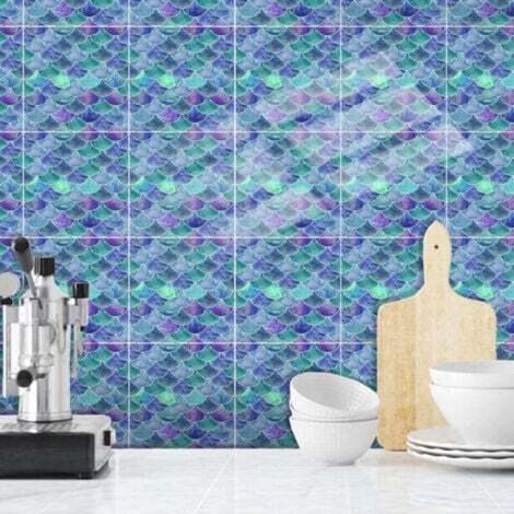 6 pièces carreaux éblouissants en écailles de poisson bleu (15 x 15 cm) – Autocollant pour carrelage de cuisine, salon, salle de bain et décoration intérieure PVC (1/4)