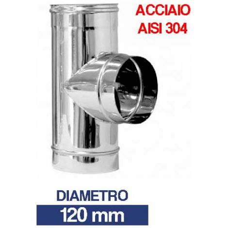 RACCORDO A T 90° TUBO IN ACCIAO INOX PER CANNA FUMARIA STUFA V/MISURE 10048V 120 (23265)