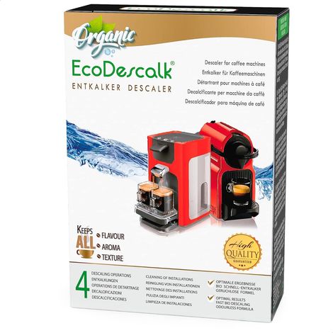 Détartrant Machine à Café Écologique 4 Sachets Unidoses en Poudre Anticalcaire Naturel Compatible Nespresso, Dolce Gusto, DeLonghi, Tassimo, Machines Automatiques et Expresso (1/5)