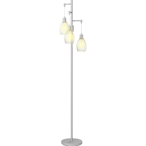 3--Light Floor Lamp, 170cm Industrial Dimmable Standing Lamp with Steel Wire Cage Lampshades for Living Room, Bedroom, Dining Room, Study, Bulb Not Included, Silver Tone (1/5)