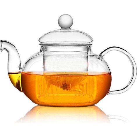 Théière en verre borosilicate avec infuseur, bouilloire en borosilicate pour thé en vrac, thé à fleurs, cuisinière et passe au micro-ondes (600 ml) (1/5)
