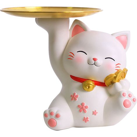 Décoration de Porche Chat Pièce d'Or Luxe, Ornement de Salon et Bureau, 22x17x18.5cm (1/5)
