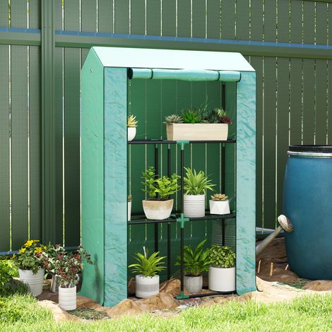 Serre aluminium étagères porte roulante protection UV 100x40x150cm légumes fleurs plantes vertes.