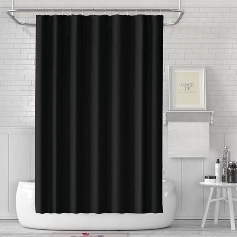 180 x 180 cm - Rideau de douche anti-moisissure - En tissu imperméable et lavable - Avec 12 anneaux de rideau de douche - Noir (1/5)