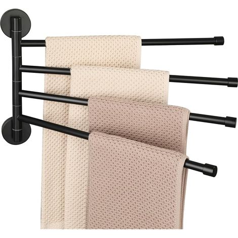 Porte-Serviettes Ronde avec 4 Barres 180° Rotatives en Acier Inoxydable, Antirouille et Pratique, Porte Serviette Murale Sèche-Serviettes pour Salle de Bain/Cuisine Lavabo, Noir (1/5)