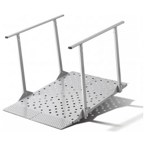 Rollstuhlrampe mit Handläufen, 1140x850x705mm Schwellenrampe mit Max. 199,6kg Tragkraft, Rutschfeste Auffahrschiene aus Eisen, Tragbare Auffahrrampe für Scooter Türschwelle Bordsteine Treppen (1/5)