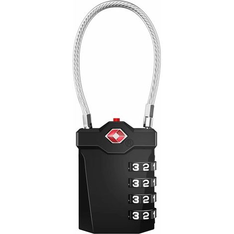 cadenas à bagages, TSA serrure valise à combinaison à 4 chiffres avec alarme d'ouverture, code cadenas casier de câble de gymnastique (1 Pièce, Noir)
