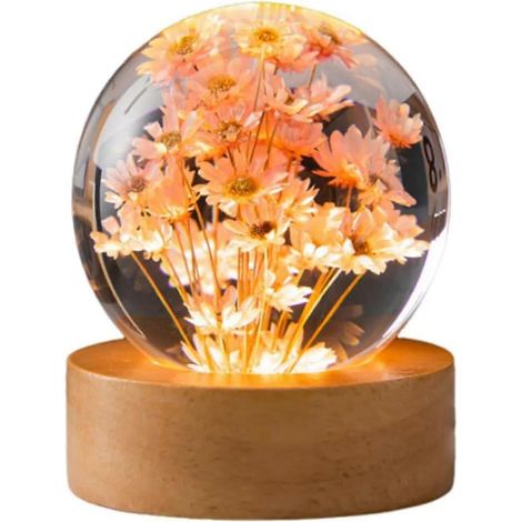 Lampe boule de cristal fleurie 2024, motif pissenlit en verre, cadeau pour femme, maman et enfantRed Daisy (1/5)