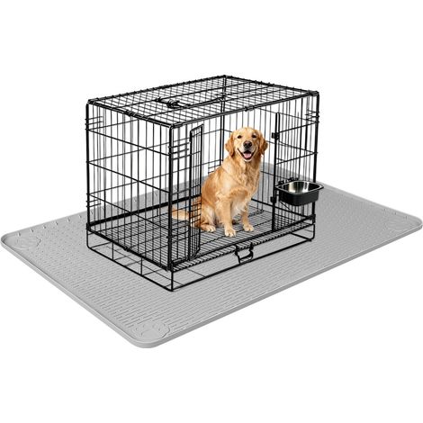 Tapis de lit en silicone pour chien, 86,4 x 55,9 cm, tapis de cage pour chien, tapis de chenil avec bord surélevé, lavable, imperméable, étanche, protège les sols (gris clair) (1/5)