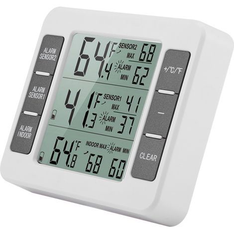 Wireless Digital Fridge Thermometer with Audible Alarm and 2 Sensors, Min/Max Display (1/5)
