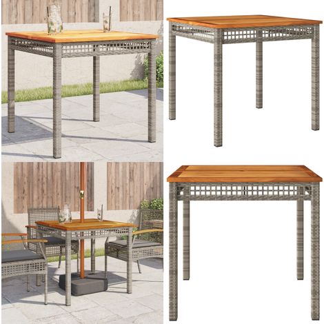 Tavolo da Giardino Grigio 80x80x75 cm Polyrattan e Legno Acacia - Tavolo da esterno - Tavolo in rattan