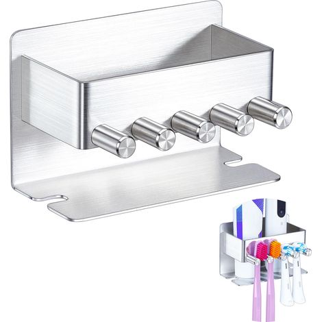 Porte Brosse à Dents Mural, Porte Brosse à Dents Electrique en Acier Inoxydable, Support Brosse a Dent Auto-Adhésif, Rangement pour Porte-Brosses à Dents pour Salle De Bains (1/5)