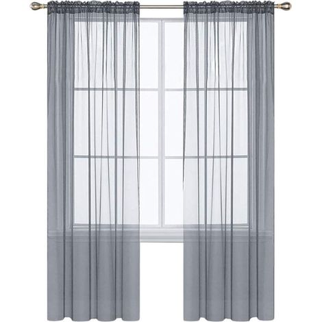 Transparenter Vorhang – 2 halbtransparente Stoffbahnen mit Stangendurchzug – Für Wohnzimmer, Schlafzimmer, Aufenthaltsraum – Breite 99 cm bis 139 cm, Höhe 130 cm bis 260 cm (1/5)