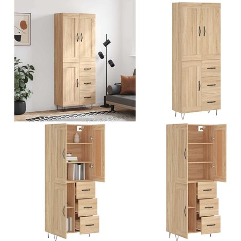 Highboard Sonoma-Eiche 69,5x34x180 cm Holzwerkstoff - Holzwerkstoff Schrank - Stauraum Schrank (1/5)