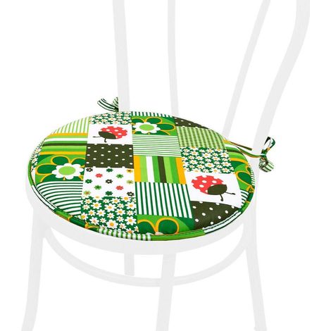 Cuscino Sedia Rotondo Morbido Lavabile Laccetti Fissaggio Coccinella 100% Made In Italy - Verde