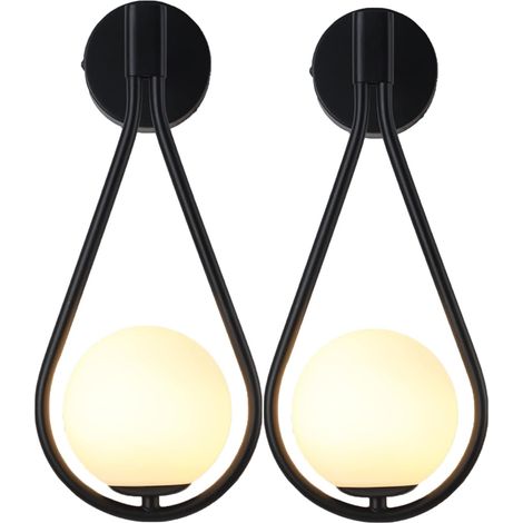 5W LED-Glaskugelleuchte, Glaswandleuchte, Kugelwandleuchte, Art-Deco-Wandleuchte, Vintage-Lampe, Glaskugelleuchte für Wohnzimmer, Schlafzimmer, Nachttisch, Treppen (Schwarz x 2) [Energieklasse F]
