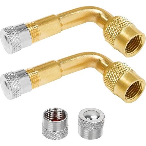 Set di aste di prolunga per stelo valvola a 90 gradi (2 pezzi), adattatori per stelo valvola in ottone per auto, moto, biciclette, aste di prolunga per stelo valvola pneumatico angolare