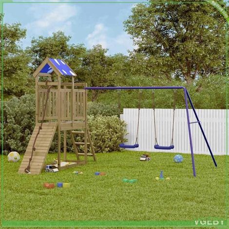 Aire de jeux d'extérieur - Modèle 3279075 - Bois de pin imprégné - Tour + balançoire double - 313 x 248 x 215 cm (1/5)