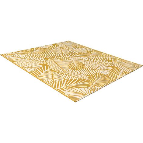 Tapis intérieur ou extérieur motifs feuilles - 150 x 200 cm - Jaune - CURITIBA (1/5)