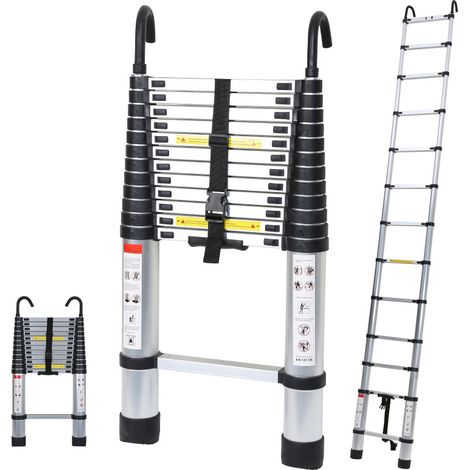 EINFEBEN Echelle Télescopique 3,8M Silber Échelle pliante télescopique pliable mit hakenÉchelle droite simple charge max.150 kg (1/4)