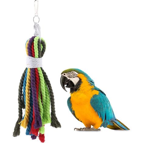 Jouet Corde en Coton Naturel pour Oiseaux, Accessoire de Cage de Toilettage et Mordillage, Compatible avec Perroquets Amazones, Gris Africain, Cacatoès, Conure, Inséparable, Lory (1/4)