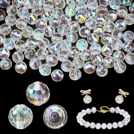 Set di 100 perline di vetro rotonde, sfaccettate e scintillanti - 10 mm - Perline di vetro cristallo rotonde per infilare - Perline per realizzare gioielli, bracciali, collane, orecchini (1/5)