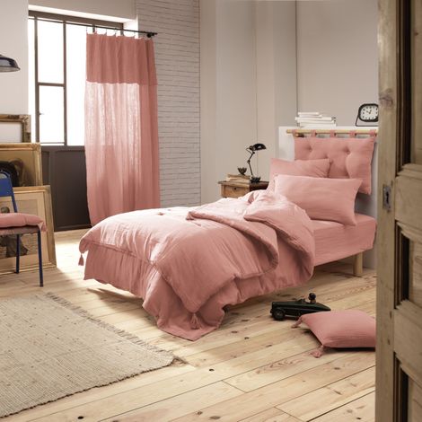 Housse de couette double gaze de coton rose pêche 140x200 cm