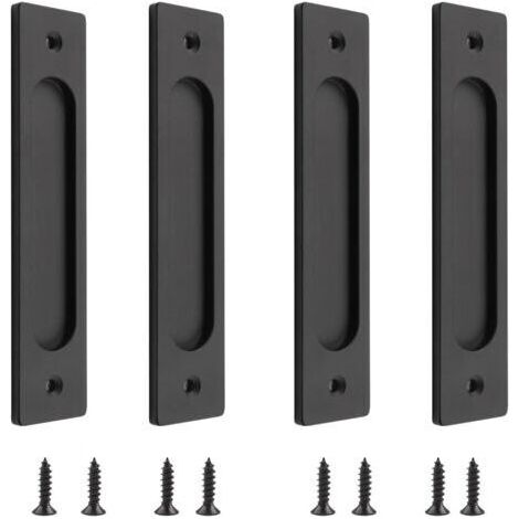 Set mit 4 rechteckigen, eingelassenen Schiebetürgriffen aus Aluminiumlegierung inklusive Befestigungsschrauben für Schiebetüren, mattschwarz