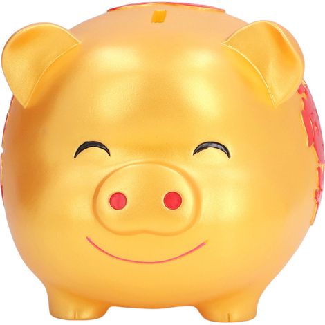 Tirelire cochon mignonne en forme de dessin animé, anti-chute, idéale comme cadeau pour enfants, décoration intérieure, rangement pour pièces de monnaie, petite taille, couleur or (1/5)