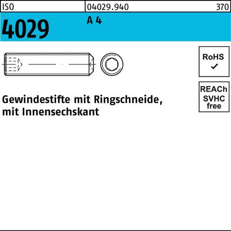 ISO 4029 Gewindestifte mit Ringschneide & Innensechskant A 4 M 5 x 12 A 4 S 500 Stk