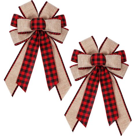 2er-Pack große Weihnachtsbaumschleifen, rot karierte Schleifen zum Dekorieren von Baum und Kranz, Weihnachtsparty-Dekorationen (1/5)