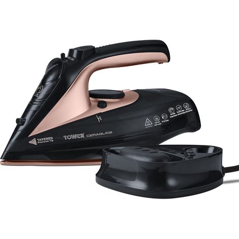 Tower T22008RG Ferro da Stiro a Vapore Senza Fili CeraGlide con Piastra in Ceramica e Funzione Vapore Variabile, Nero e Oro Rosa (1/5)