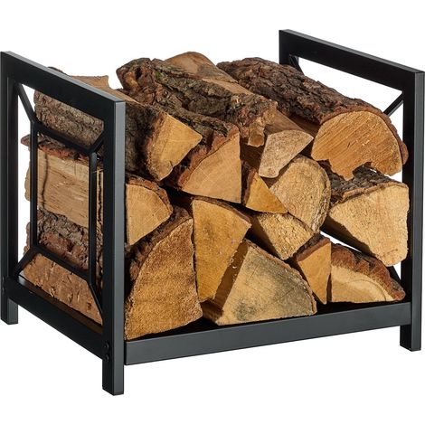 porte-bûches en métal, design moderne, dimensions : 36 x 43 x 35,5 cm, rangement bois, couleur noire. (1/5)