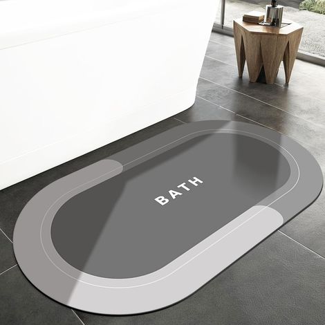 Tapis de Bain diatomite,antidérapant Absorbant Tapis en Terre de diatomée,séchage Rapide pour Sol Salle de Bain Douche Tapis,Ovale Bodenmatte (Gris, 90x60cm) (1/5)