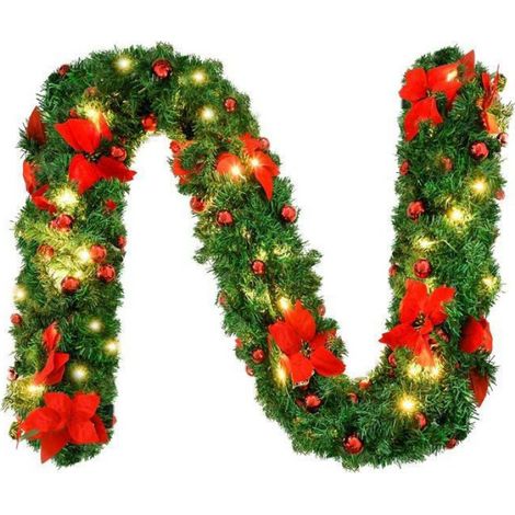 Guirlande de Noël décorative, guirlande de 2,7 m,décorations de Noël pour guirlandes de Noël avec lumières,fleur rouge,boule rouge (1/5)