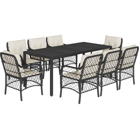 Maison Exclusive - 9-tlg. Garten-Essgruppe mit Kissen Schwarz Pol