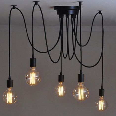Éclairage Suspendu Edison 2Mètres Réglable Plafonnier Araignée Lumière Métal Fil Cage Pendentif Éclairage Lustre Moderne Industriel Lumière Lumineuse (Ampoule NON INCLUS) (5 Bras) [Classe énergétique (1/5)