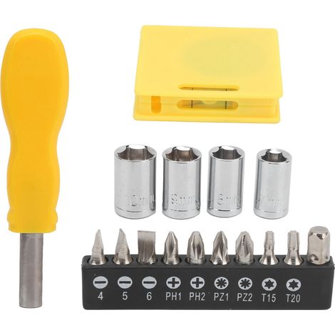 Coffret d'outils de 16 pièces comprenant un embout de tournevis, une clé à douille, une poignée, une tige de connexion et des pièces de rechange pour une utilisation quotidienne (1/5)